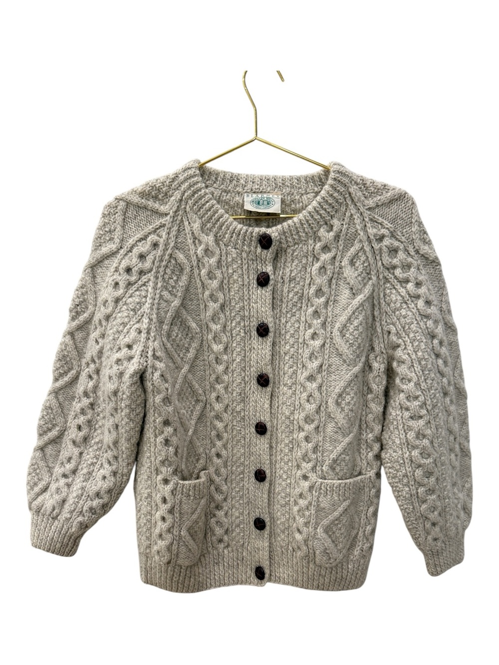 Vintage Blarney Woolen Mills Handknit  Aran Cardigan Sweater  100% Wool